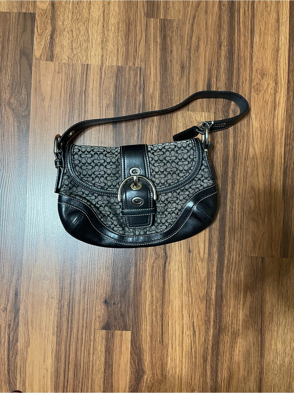 Coach 10925 Vintage Soho Black Leather And Mini C Canvas Shoulder Bag Hobo - Picture 2 of 8